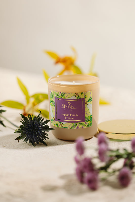 English Pear & Freesia Soy Candle – In Bloom Collection | She Is Candle Co.