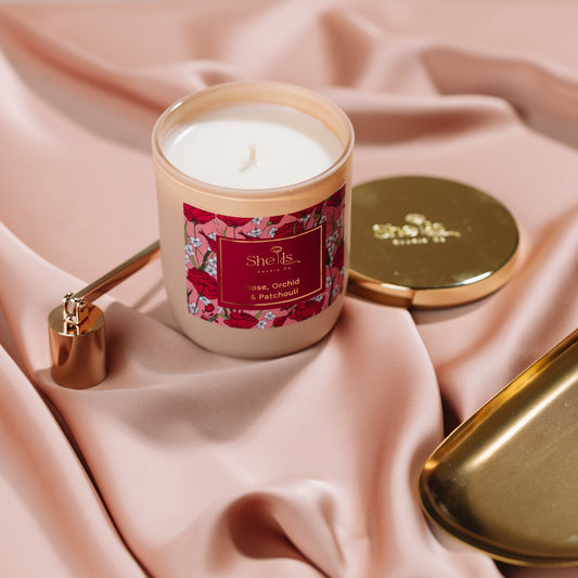 Rose, Orchid & Patchouli Floral Soy Candle – In Bloom Collection | She Is Candle Co