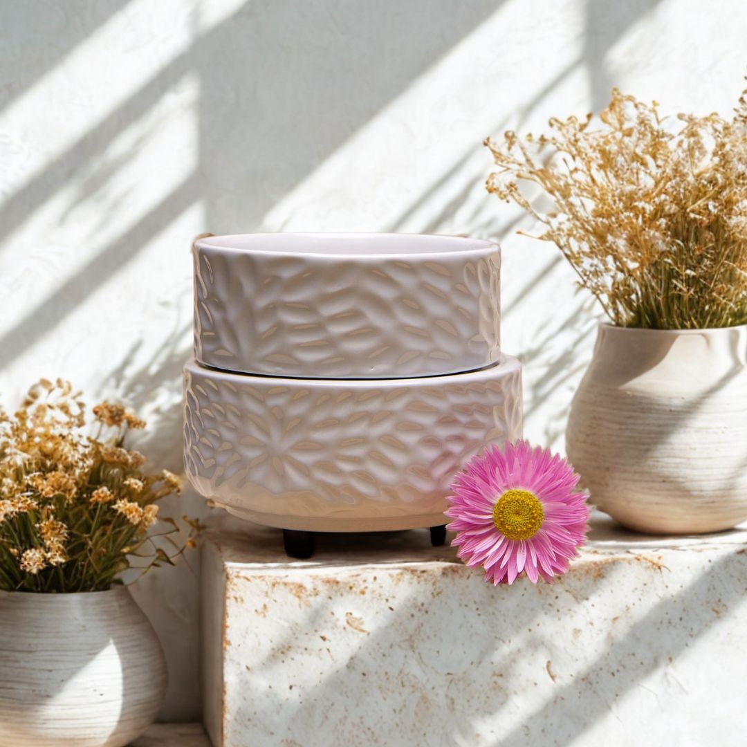 Aroma Glow White Ceramic Wax Melt Warmer + 3 Wax Melt Bundle