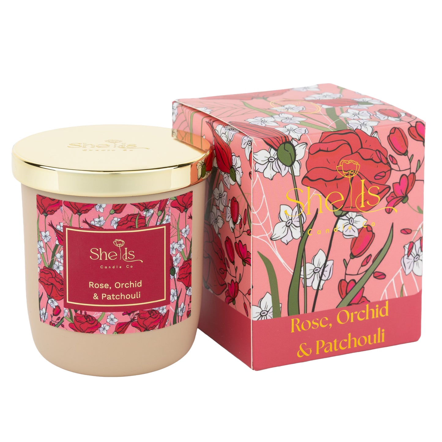 Rose, Orchid & Patchouli Floral Soy Candle – In Bloom Collection | She Is Candle Co
