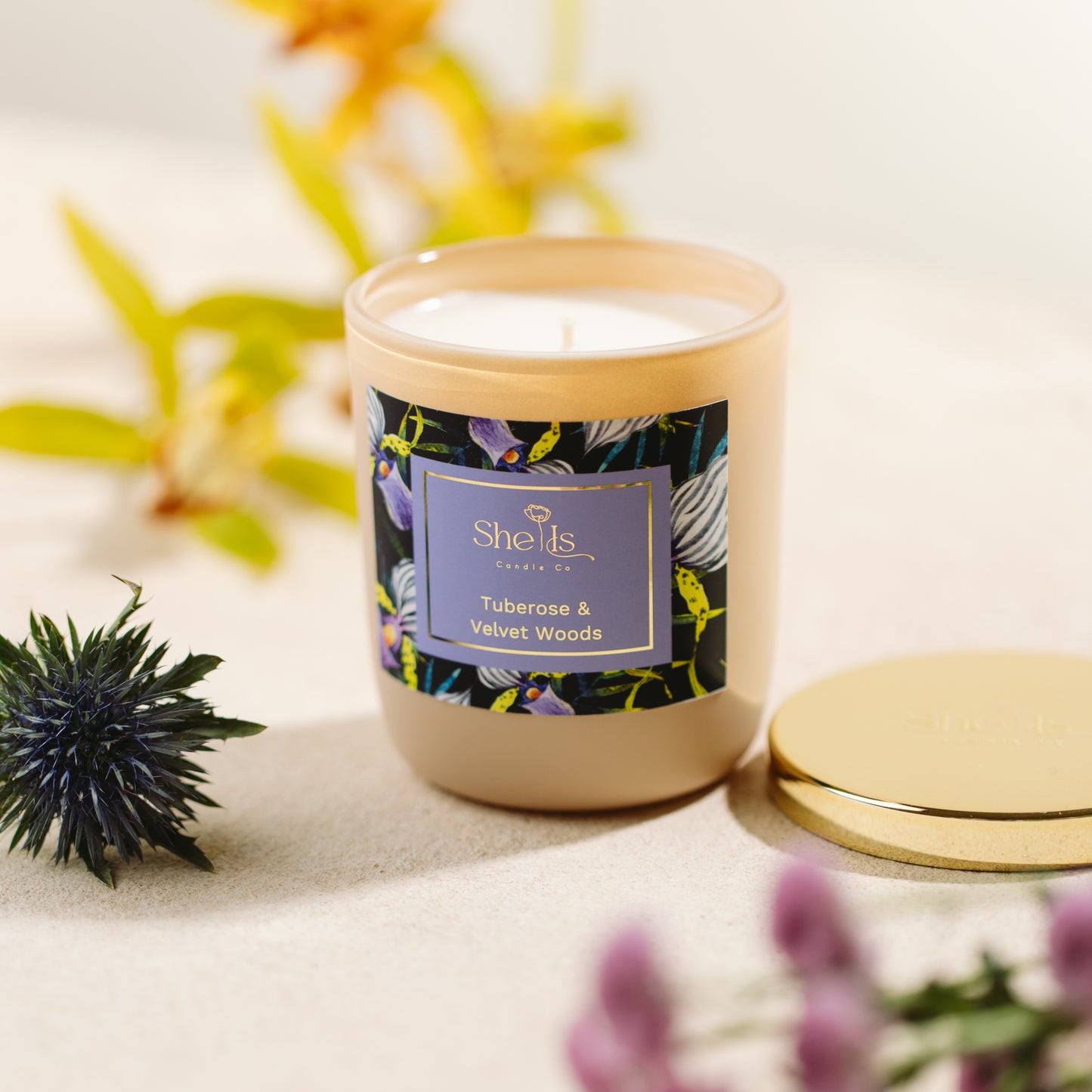 Tuberose & Velvet Woods Luxury Soy Candle – In Bloom Collection | She Is Candle Co.
